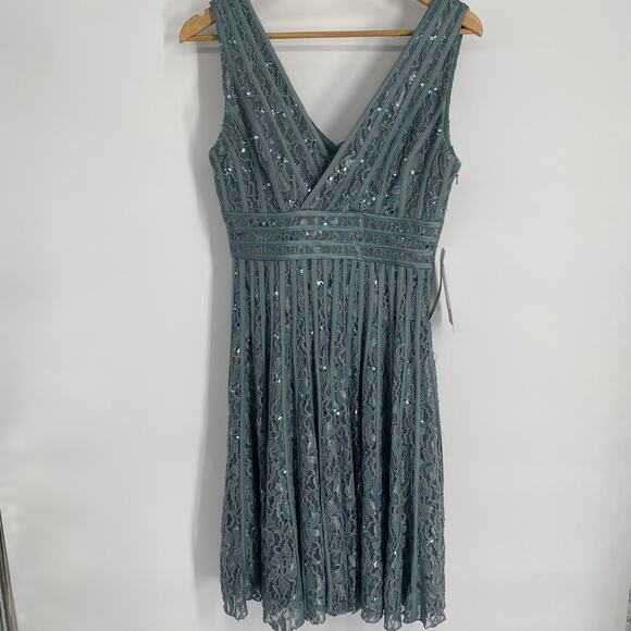 JS Collections Dress Women’s 6 Sleeveless Green Lace/Sequin Formal Cocktail NWT - Picture 1 of 12
